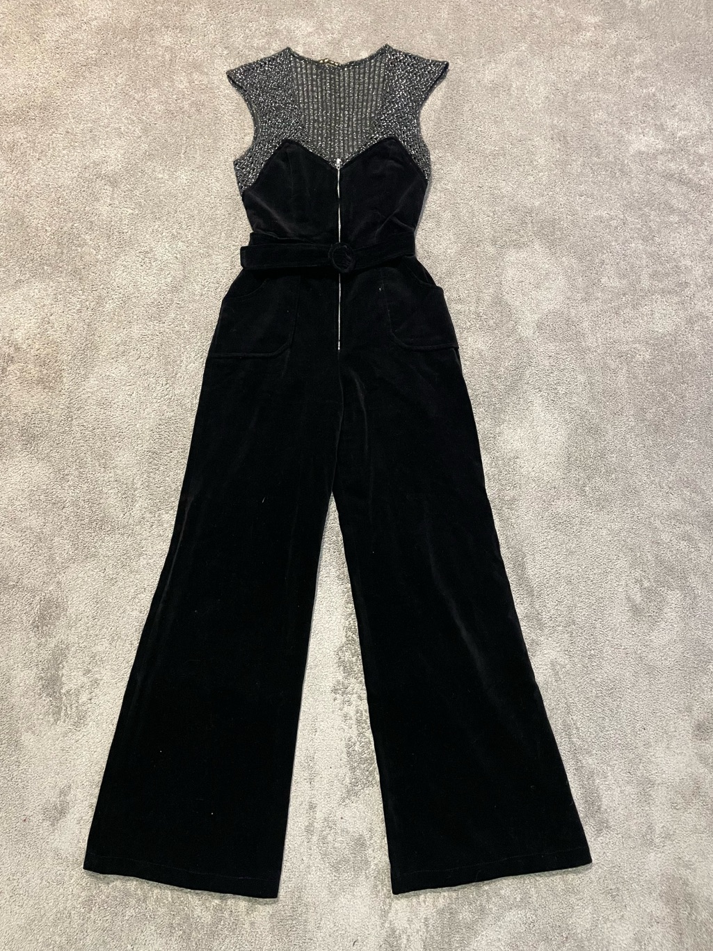 Vintage 70s J.J. & Company Jody California Black Velour Lurex Disco Jumpsuit Xs